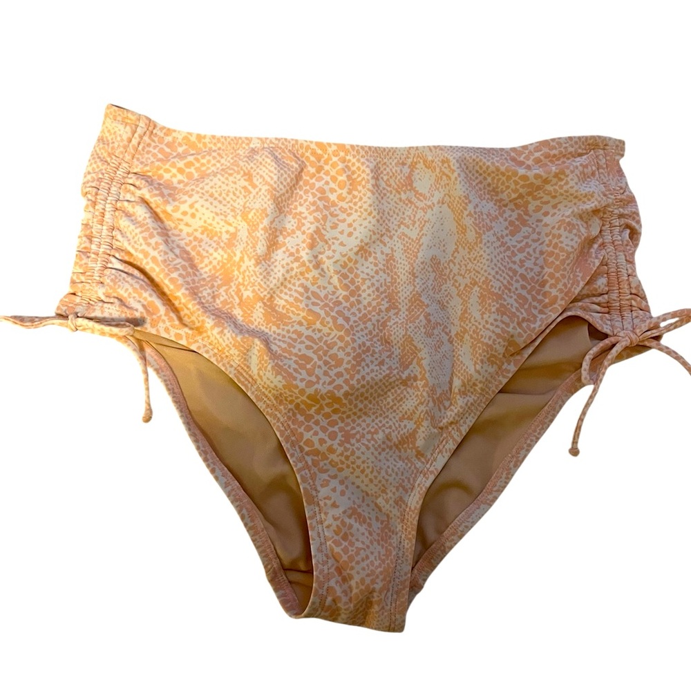 Kona Sol High Waist Pink White Ruched Scrunch Side Snakeskin Swim Bikini Bottom